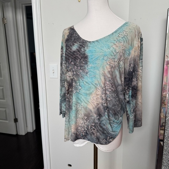 Vintage Floral turquoise glitter top Fairycore whimsy renaissance dreamy L - Picture 4 of 8